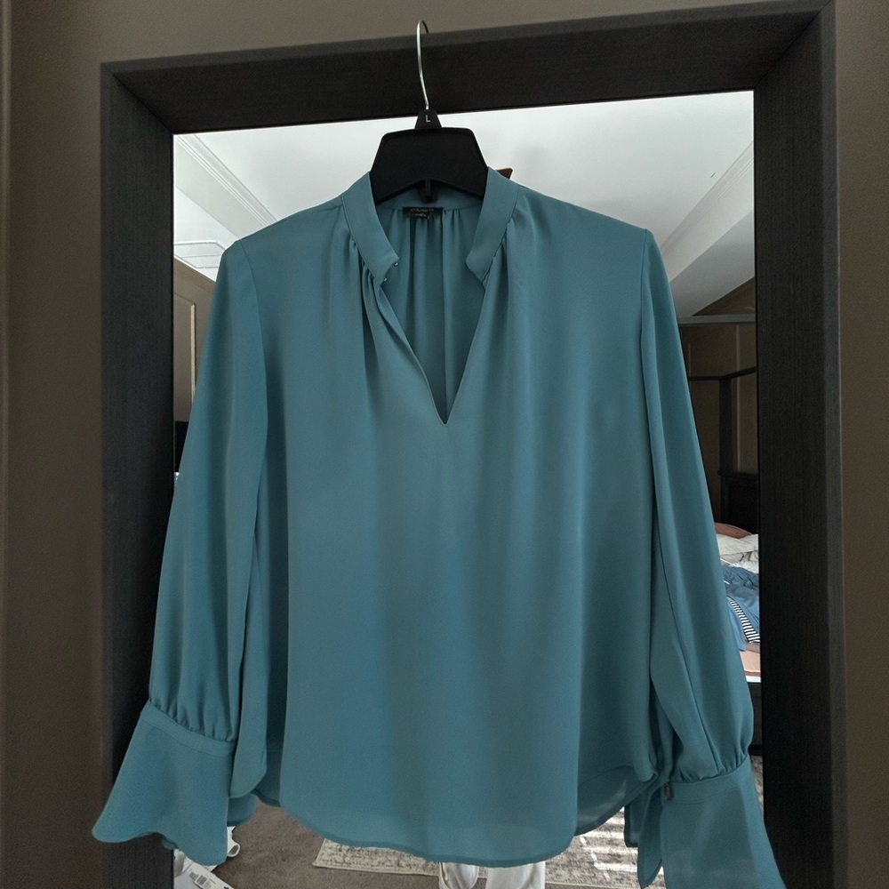 Ann Taylor Teal Blouse with Ruffle Sleeves